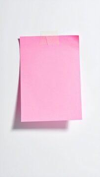 Pink paper square adhered to white surface with clear tape