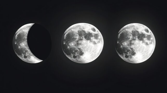 Realistic phases of the moon. Vector elements lunar collection. Moonlight