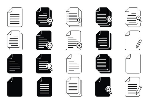 Attach document icon vector icons set in black and blue format 