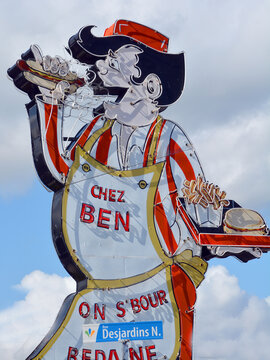 GRANBY QUEBEC CANADA: Sign of Cantine Ben La Bedaine fast food restaurant some of the best Quebecois comfort food available.