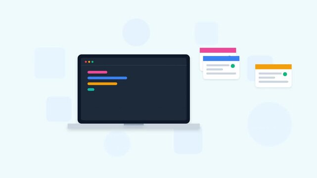 Flat design coding on Laptop with notes