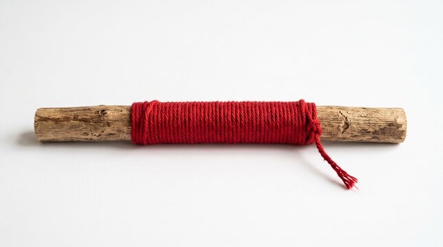red thread wrapped around a wooden trunk