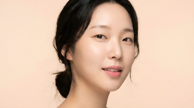 Natural beauty portrait of a young asian woman with clear skin portrait wellness skincare