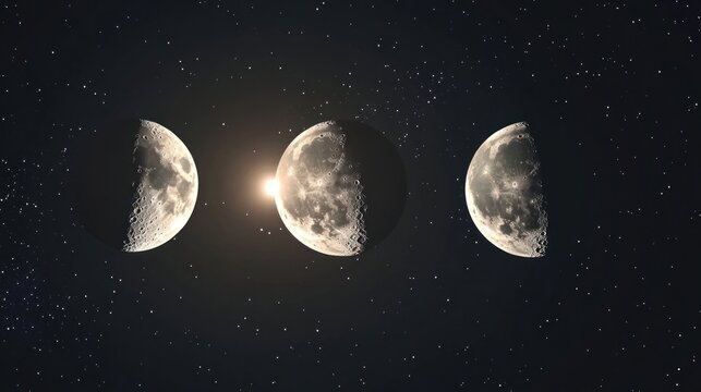 Seamless animation of moon phases, the sun and moon rotating together