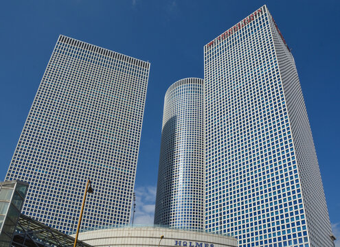 TEL AVIV ISRAEL: Azrieli Center is a complex of skyscrapers. The center was originally designed by Israeli-American architect Eli Attia and after developer of the center David Azrieli