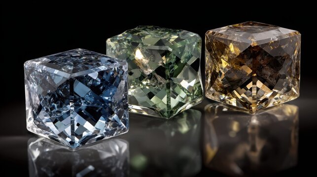 Collection of Vibrant Zircon Crystals in Various Colors, Showcasing Faceted Brilliance Against a Dark Background