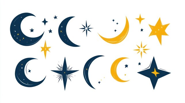 set of moon and star icon. vector