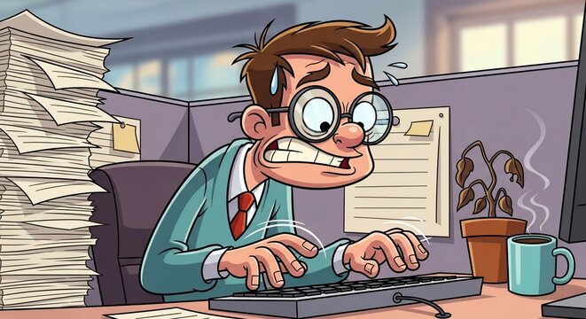 Stressed office worker overwhelmed