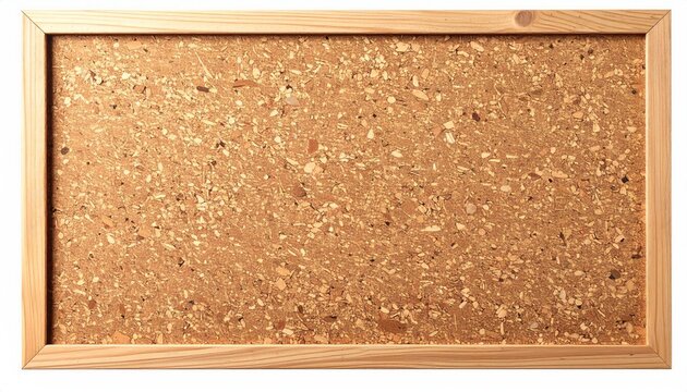 Rectangular cork board with light wood frame, textured surface