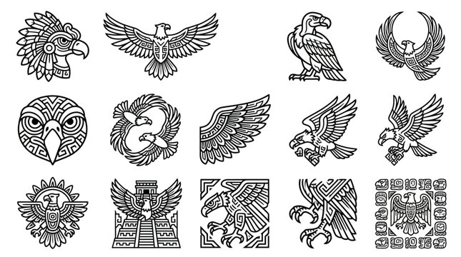Aztec Eagle Symbols and Icons Collection