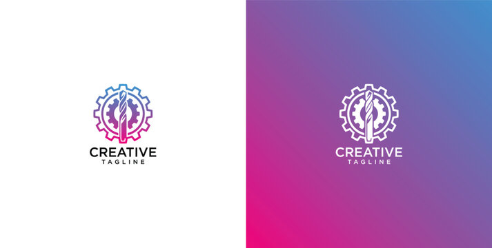 Abstract logo design merging a stylized brain with a gear, symbolizing intelligent innovation and creative problem-solving. Modern graphic for conceptual development