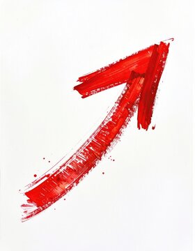 Bold red arrow painted with energetic brushstrokes pointing upwards