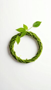 Green vine twisted into a circle, with delicate leaves at the top