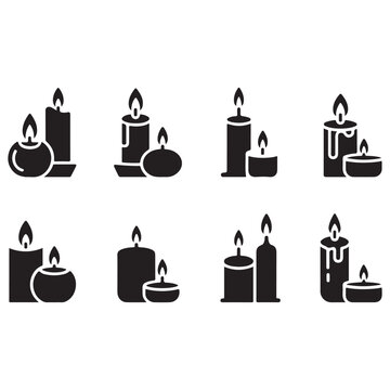 Black silhouette of eight people using mobile devices in various poses
