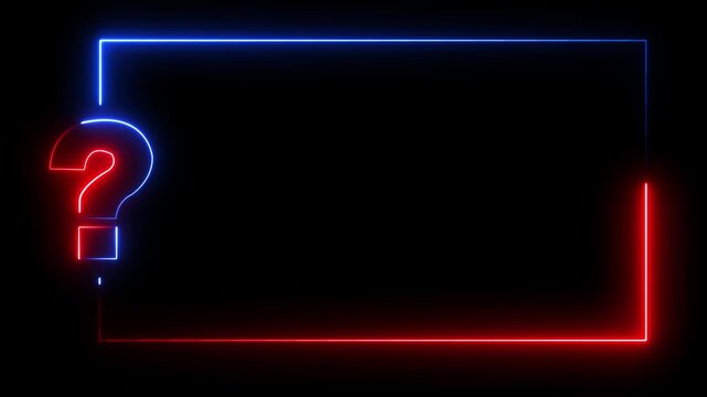 Neon question mark frame border with glowing pink and cyan light effects for digital presentations