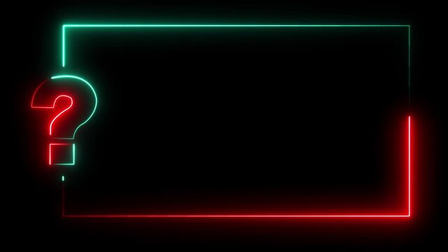 Neon question mark frame border with glowing pink and cyan light effects for digital presentations