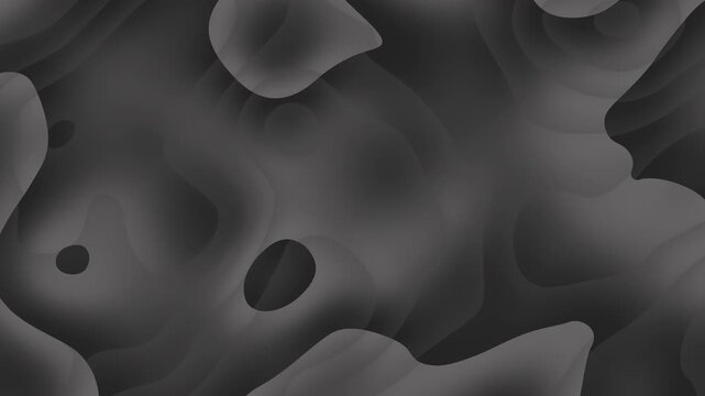 Abstract flowing organic shapes and smooth gradients in dark monochrome tones, creating a modern and sophisticated background for digital design and motion graphics with a subtle depth effect