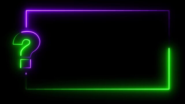Neon question mark frame border with glowing pink and cyan light effects for digital presentations