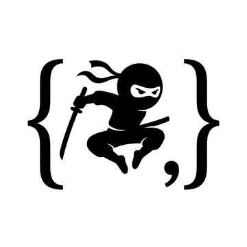 Ninja warrior jumping through code curly braces.