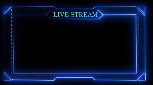 Neon live streaming frame animation. Glowing streaming game live Stream overlay motion graphics. media player or streaming service video.