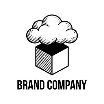 Shaded cube under cloud for Brand Company logo