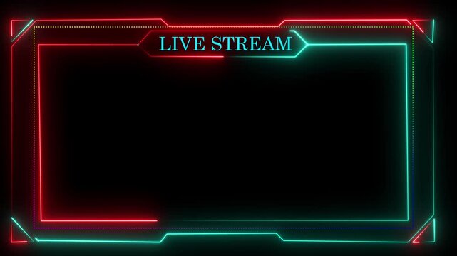 Neon live streaming frame animation. Glowing streaming game live Stream overlay motion graphics. media player or streaming service video.