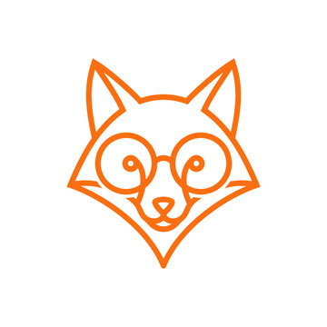 Stylized orange fox face wearing glasses line art.