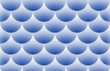 Seamless blue gradient fish scale pattern background with geometric scallop waves. © Jassem