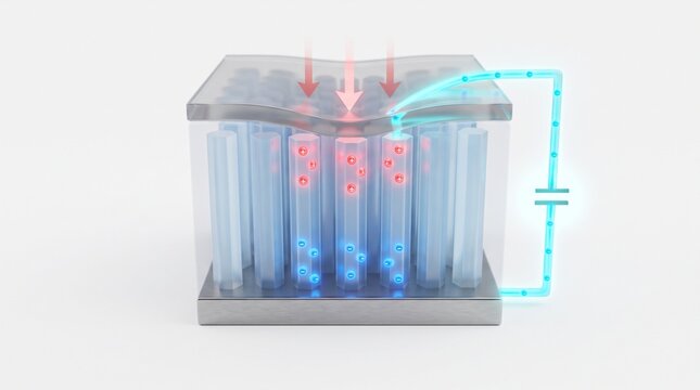 3D Physics Diagram of Electron Flow in a Piezoelectric Nanogenerator
