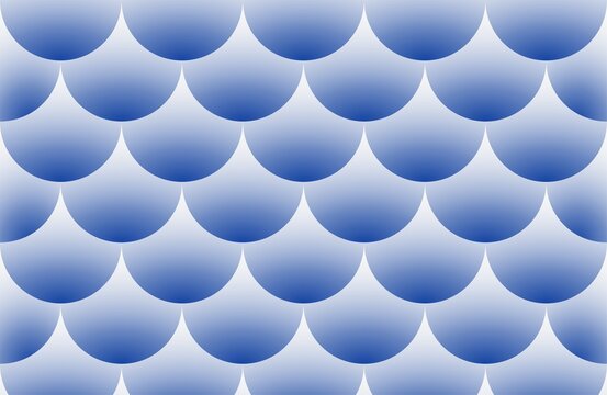 Seamless blue gradient fish scale pattern background with geometric scallop waves.