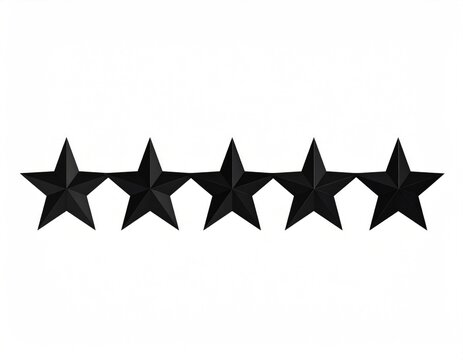 Five shiny black stars in a row on a white background