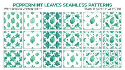 Naklejka premium Watercolor Green Leaf Seamless Patterns Collection