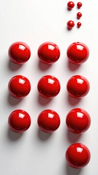 Twelve glossy red spheres arranged in rows with smaller spheres above