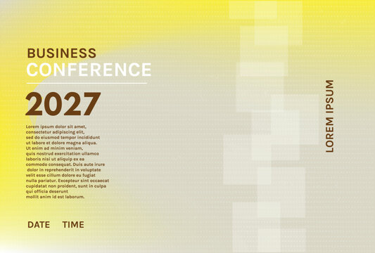 Business conference vector banner template with abstract yellow and white geometric background. Modern corporate identity flyer or poster design featuring placeholder text for lorem ipsum, date, time,