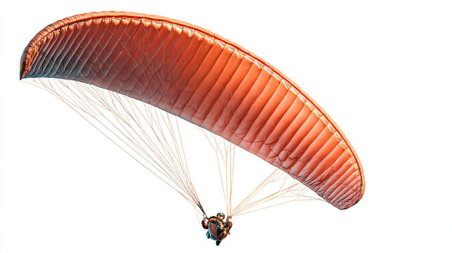 travel and adventure, paraglider with red and gray canopy flying isolated on transparent background