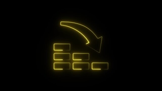 Yellow neon financial graph declining icon a glowing of a bar with downward arrow indicating or market