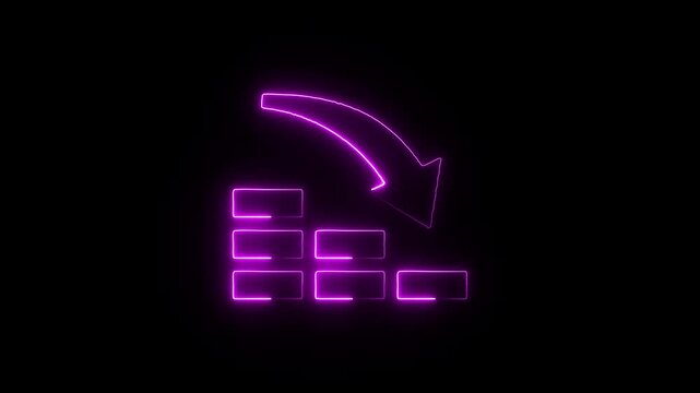 Purple neon financial chart declining icon a glowing of a bar with downward arrow representing