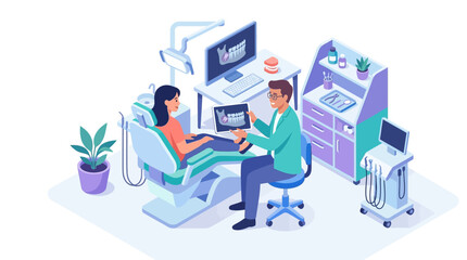 Fototapeta premium dental consultation with digital x-ray examination in modern dental clinic setting