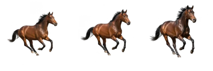 Fotobehang Paardrijden Running brown horse stallion action pose set isolated on transparent background, galloping wild animal equestrian wildlife vector style PNG graphic design element  © kulan