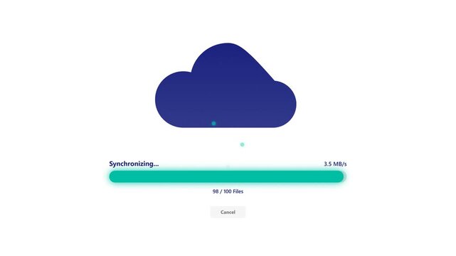 Modern cloud computing icon with upload progress bar.