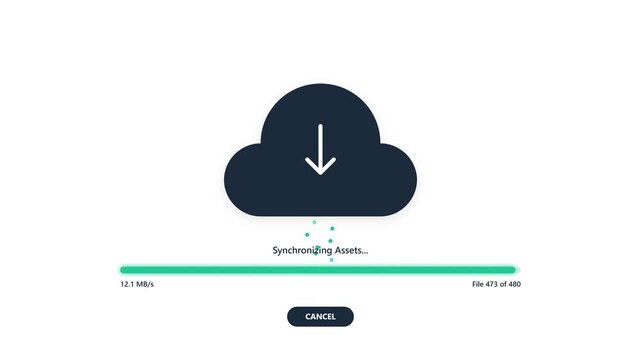 Minimalist cloud icon with downward arrow on green progress bar.