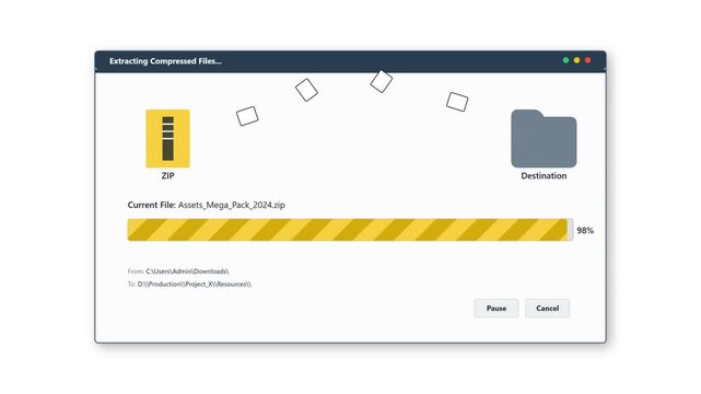 Modern computer interface with folder and document icons on screen.