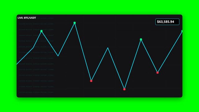 Abstract green and black digital line graph on dark background.