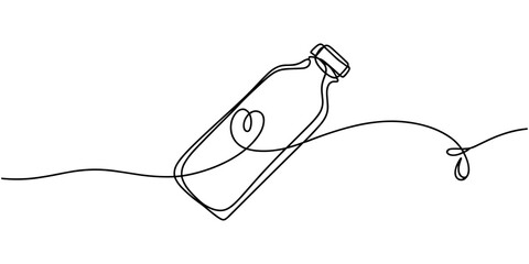 Obraz premium Reusable Water Bottle with Heart and Water Droplet, Continuous One Line Drawing