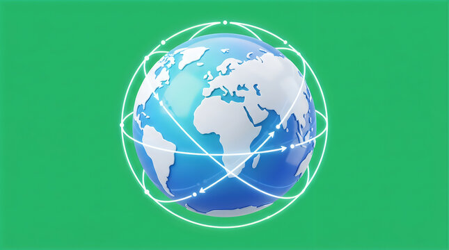 Earth globe with network lines on green background