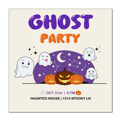Fototapeta premium Ghost Party Halloween Flyer Editable Vector Event Template
