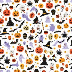 Fototapeta premium Spooky Halloween Characters Seamless Pattern Festive Holiday Design