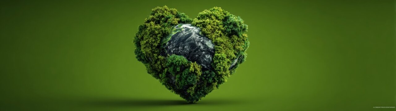 Heart of nature: a tribute to earth with a green plant. Cinema artwork. Vivid earth day heart: lush plant on textured colorful backdrop. Action poster. Cinematic poster.