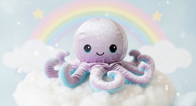 Stuffed octopus rainbow sky