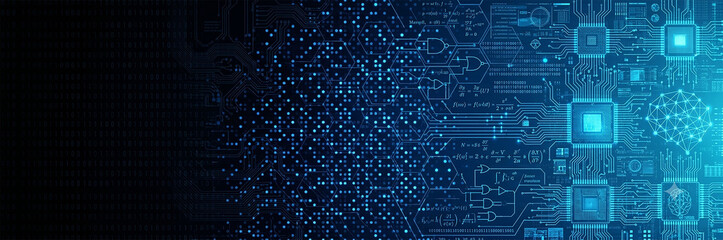 Circuit board pattern with binary code and glowing network a futuristic technology illustration circuitry electronics motherboard chip microchip integrated © creative art